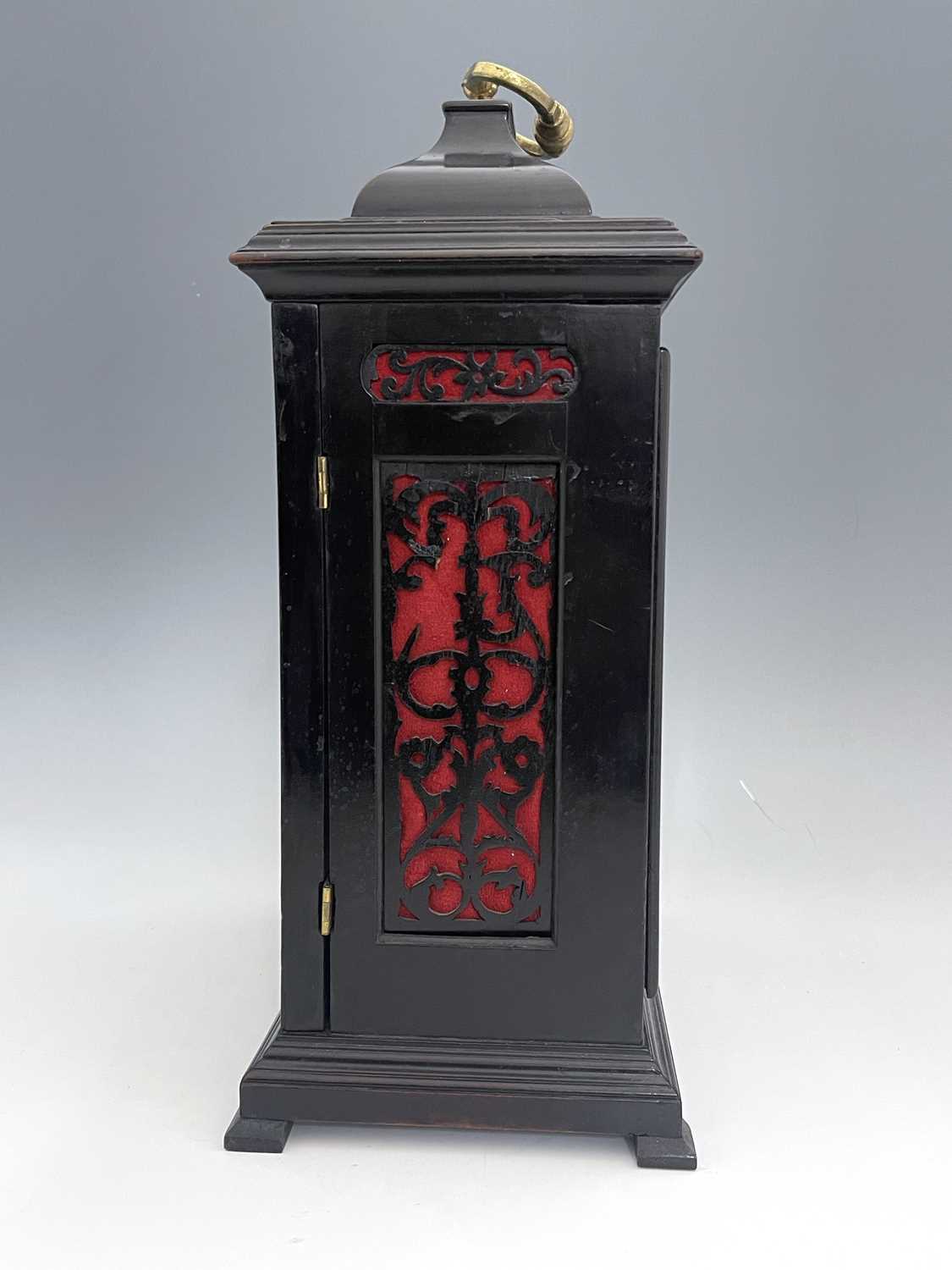 John Clark, London, a George II ebonised bracket clock, caddy top with a brass swing handle, - Image 3 of 7