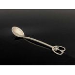A Scottish Arts and Crafts silver spoon, Bernard Harrington, Edinburgh 1959, the planished bowl on a