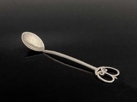 A Scottish Arts and Crafts silver spoon, Bernard Harrington, Edinburgh 1959, the planished bowl on a