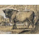 Charles Frederick Tunnicliffe R.A. (British, 1901-1979), The Shorthorn Bull, 1940, titled verso, ink