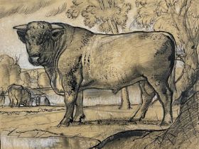 Charles Frederick Tunnicliffe R.A. (British, 1901-1979), The Shorthorn Bull, 1940, titled verso, ink