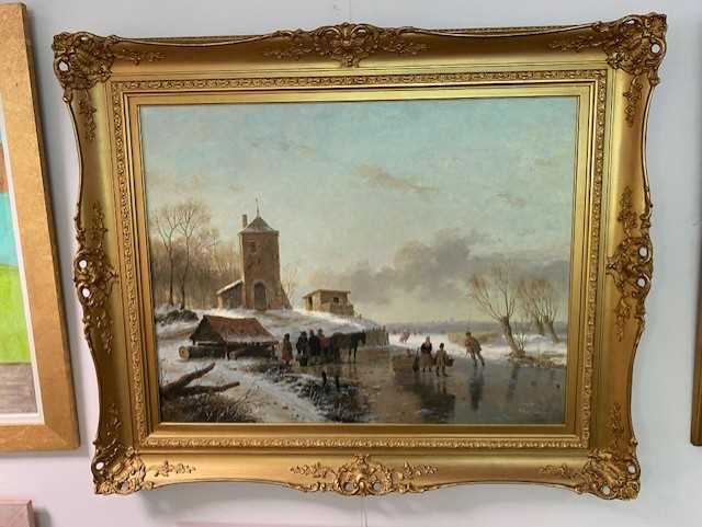 A. De Groote (Dutch, 1892-1947), Busy Winter Scene, signed l.r., oil on panel, 70 by 90cm, gilt - Image 2 of 4