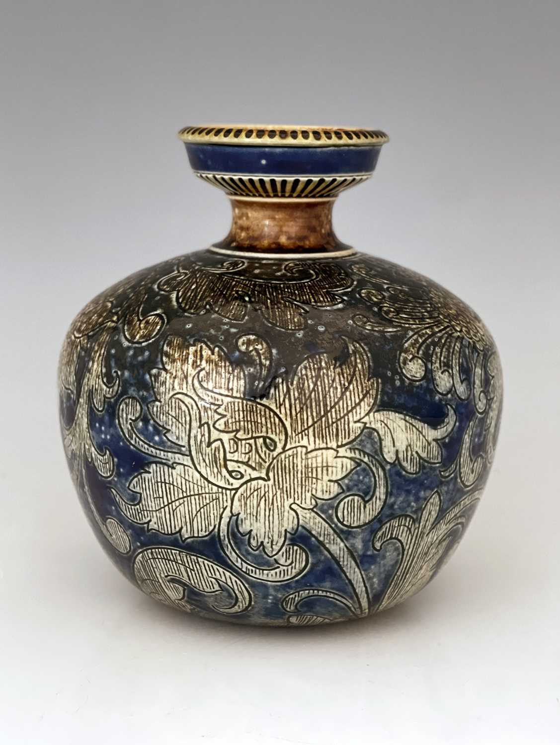 Robert Wallace Martin for Martin Brothers, a salt glazed stoneware foliate vase, 1886, squat ovoid - Image 2 of 6