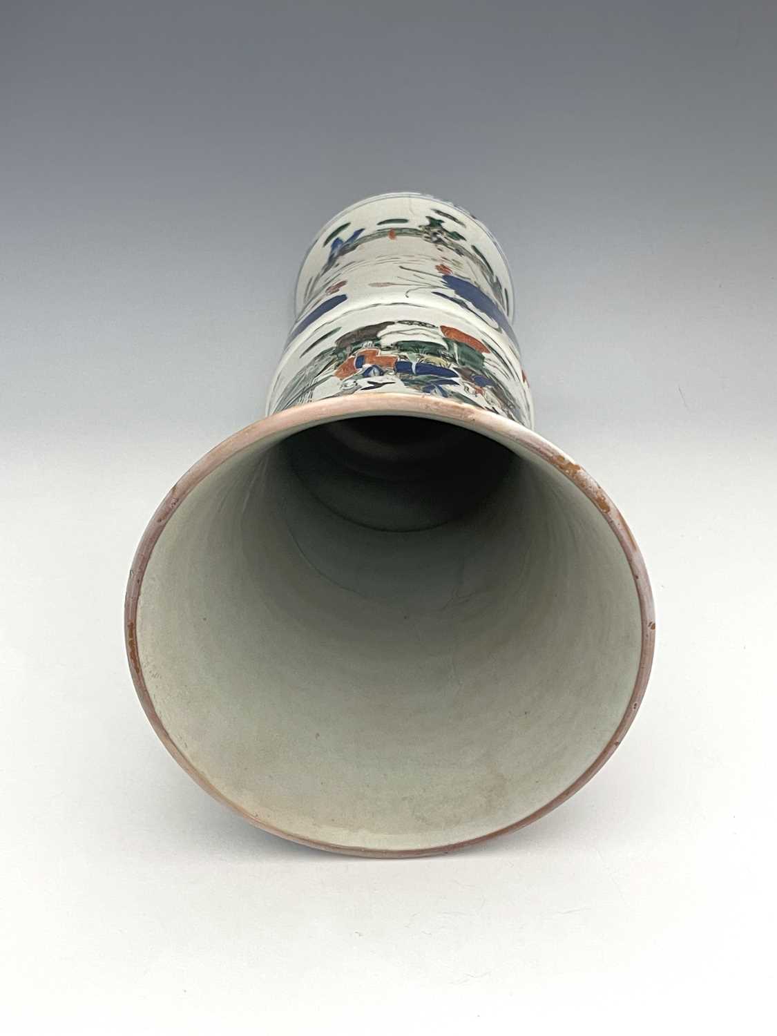 A Chinese Doucai Gu vase, cylindrical flared form, painted in the round with three bands, - Image 3 of 9