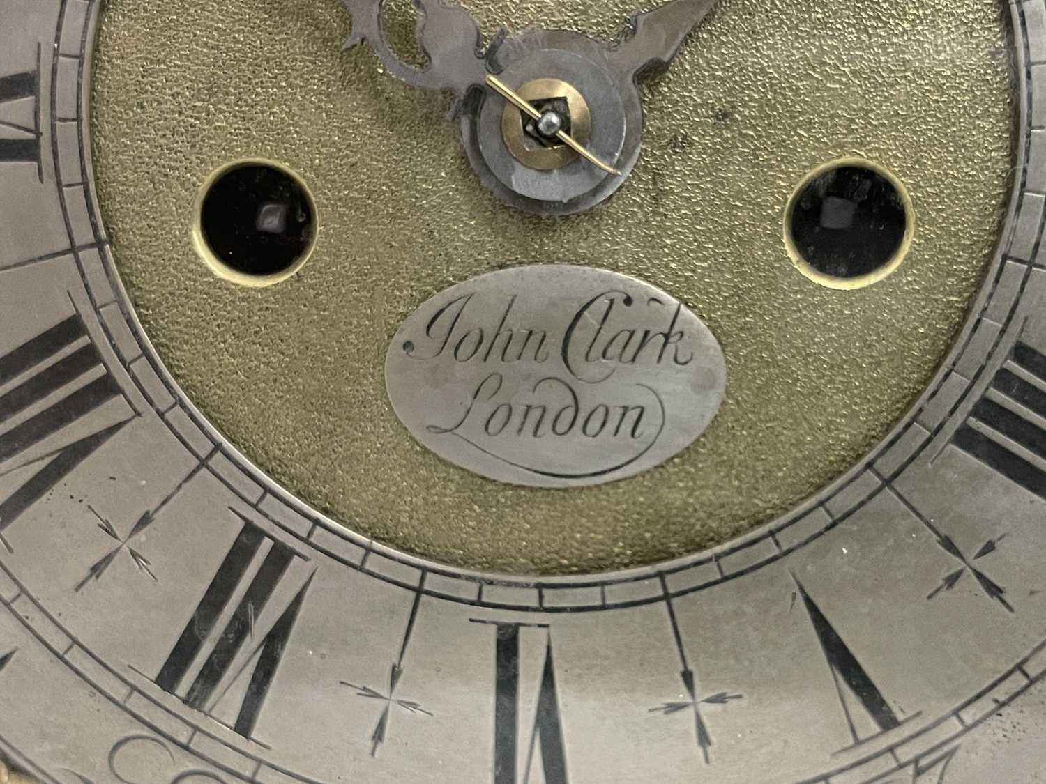 John Clark, London, a George II ebonised bracket clock, caddy top with a brass swing handle, - Image 7 of 7