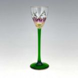 Theresienthal, a Jugendstil enamelled floral liqueur glass, circa 1900, the ogee tulip bowl