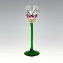 Theresienthal, a Jugendstil enamelled floral liqueur glass, circa 1900, the ogee tulip bowl