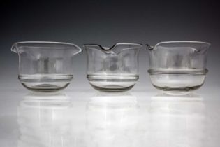 A set of six George III glass rinsers, double lipped rounded bell form with annulated straps, 14.5cm