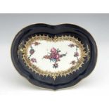 A Worcester polychrome floral strawberry dish, square seal mark, circa 1775, ogee heart shaped,