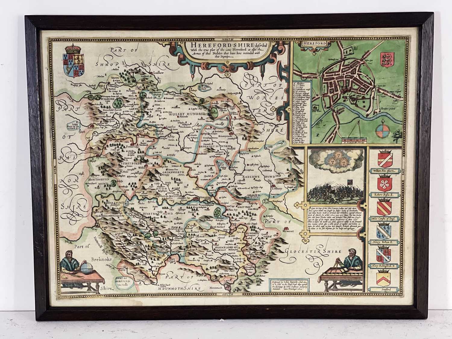 John Speed (British, 1552-1629), map of Herefordshire (1610), coloured engraving, published by - Image 2 of 3