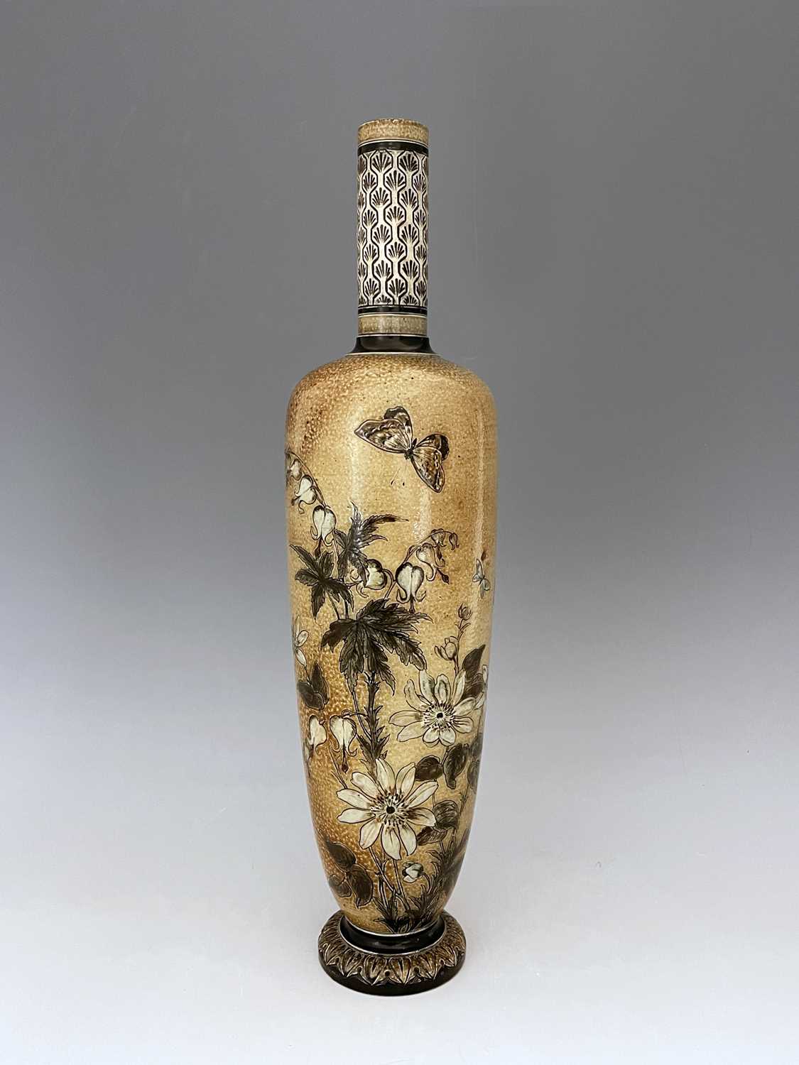 Edwin Martin for Martin Brothers, a large stoneware Wildflower vase, 1886, shouldered footed form