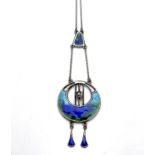 Charles Horner, an Arts and Crafts silver and enamelled pendant necklace, Chester 1914, circular