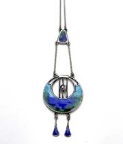 Charles Horner, an Arts and Crafts silver and enamelled pendant necklace, Chester 1914, circular