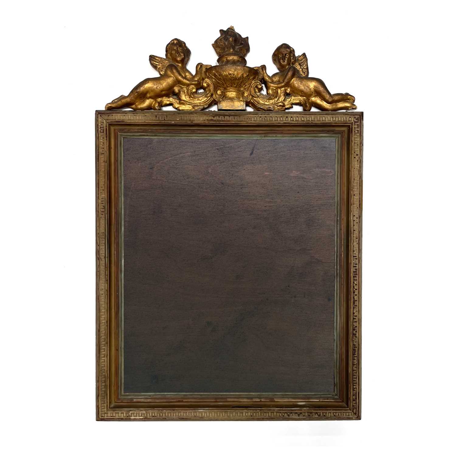 An 18th Century carved gilt wood picture frame, the pediment in the form of two winged cherubs - Image 2 of 3