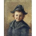 Style of Albert Anker, portrait of a young boy, bust-length wearing a tricorn hat and matching