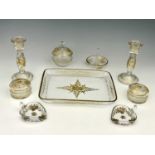 A Bohemian gilt engraved glass dressing table set, probably Moser circa 1900, including tray,