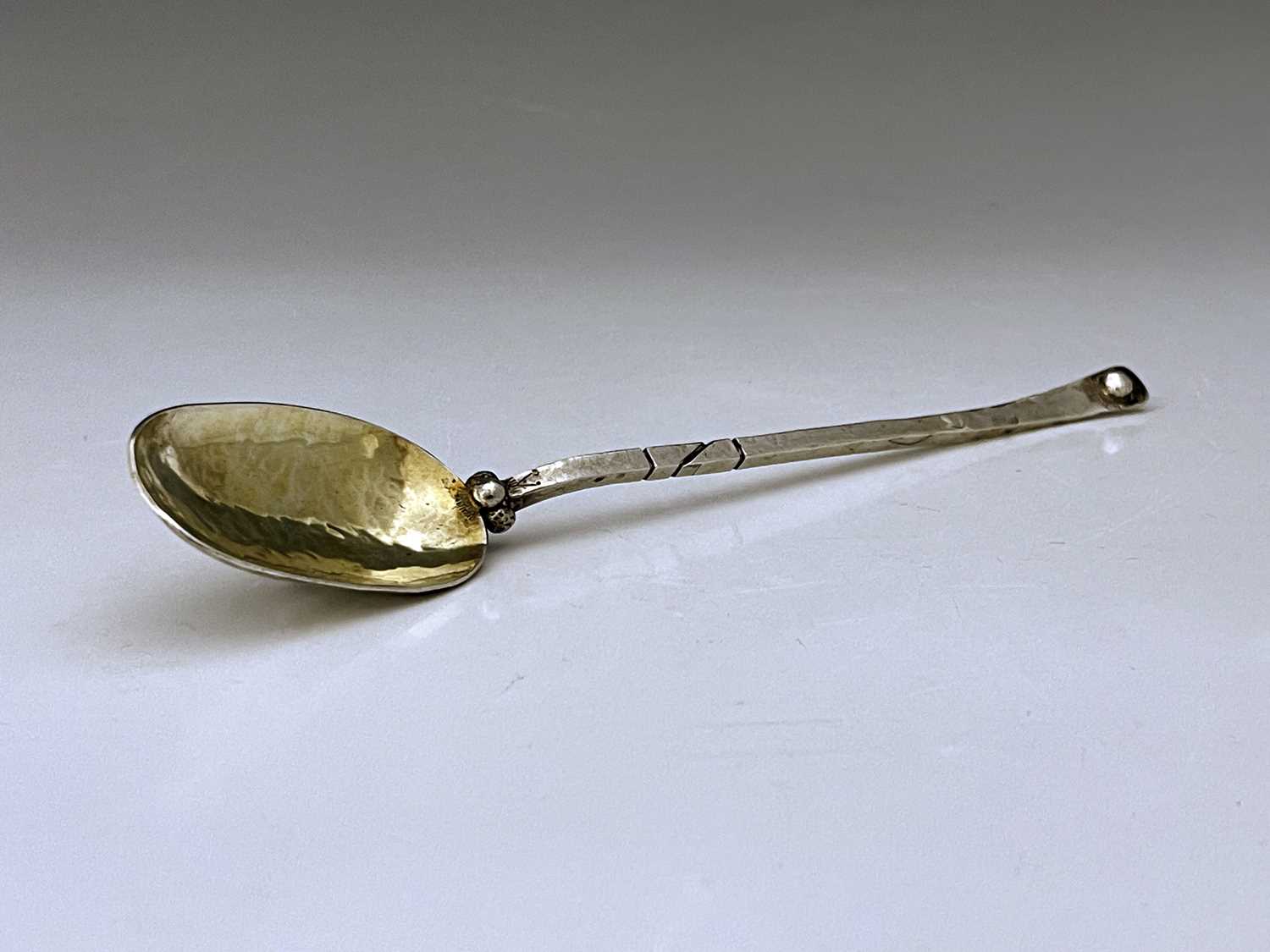 Michael Bolton, an Arts and Crafts style silver spoon, London 1998, the oval form bowl planished and - Image 5 of 5