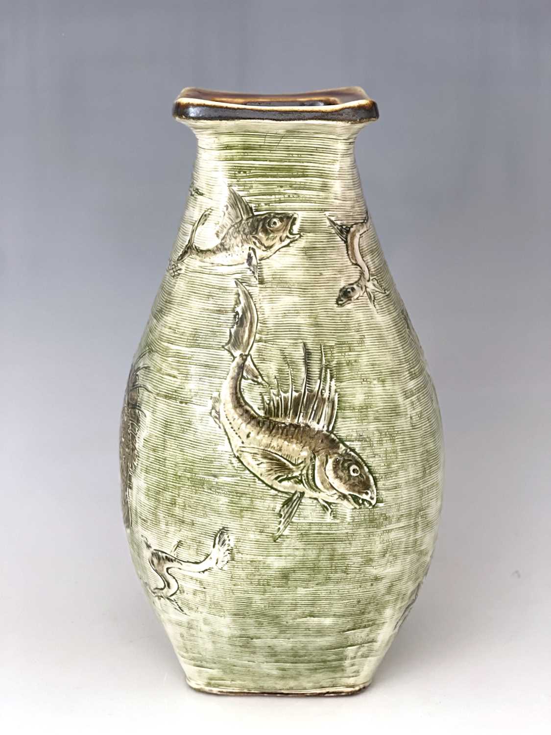 The Martin Brothers, a stoneware Aquatic Gourd vase, 1904, square section ovoid baluster form, - Image 4 of 6