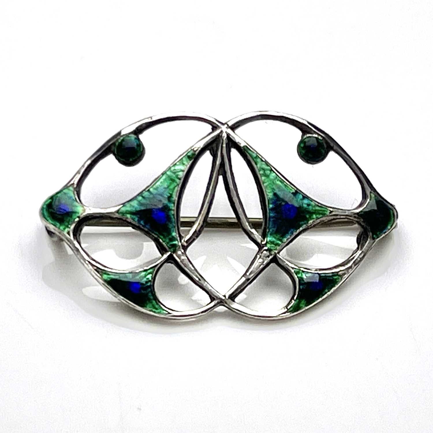Charles Horner, an Arts and Crafts silver and enamelled brooch, Chester 1903, or symmetrical open