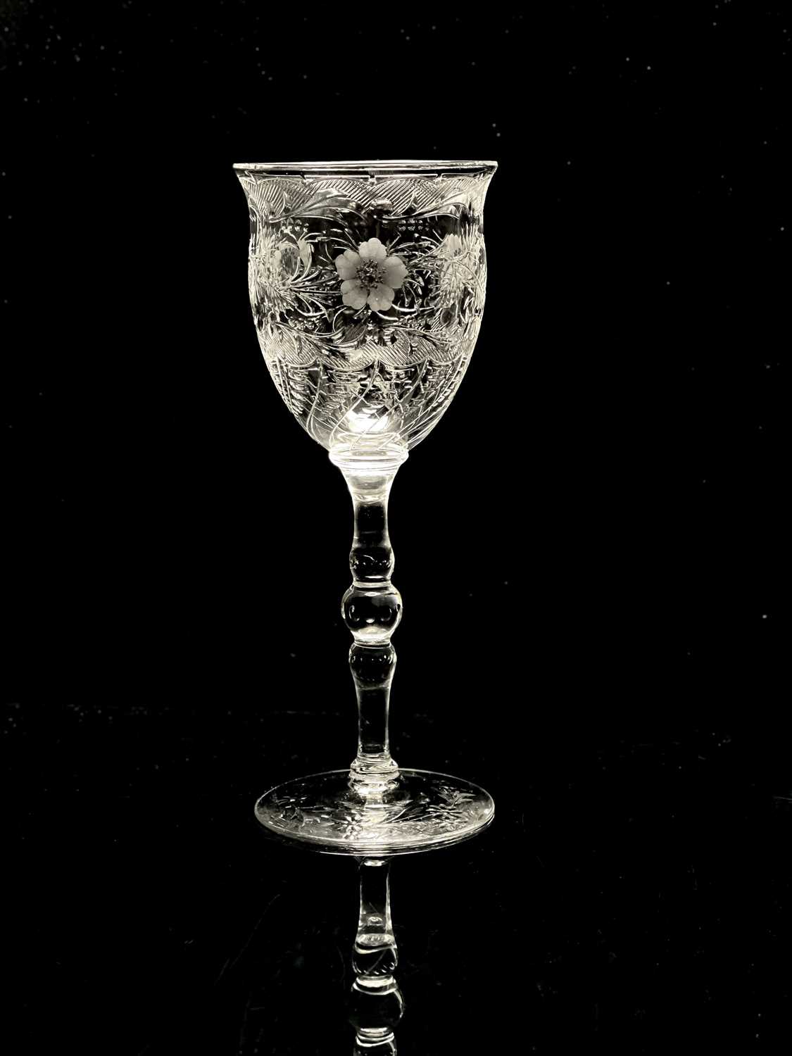 Stevens and Williams, an Edwardian Stourbridge intaglio cut hock wine glass, circa 1905, the - Image 3 of 7