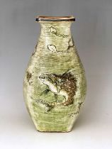 The Martin Brothers, a stoneware Aquatic Gourd vase, 1904, square section ovoid baluster form,