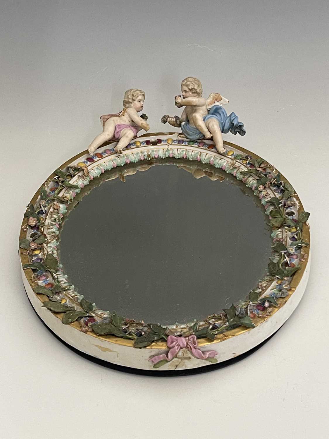 A Meissen figural and florally encrusted mirror frame, oval form, acanthus lappet and foliate - Image 3 of 3