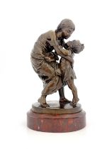 Louis Ernest Barrias (1841-1905), a bronze figure group, mother and child, modelled embracing, on