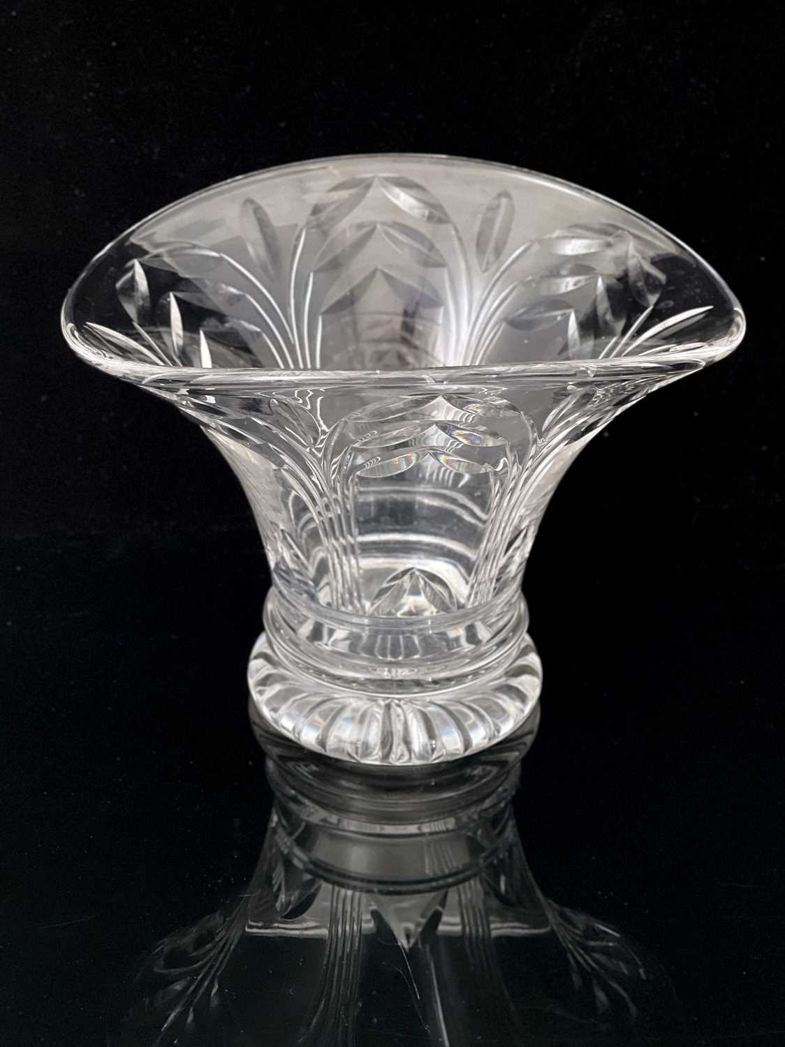 Ludwig Kny for Stuart, an Art Deco cut glass vase, circa 1930s, oval section trumpet form, decorated