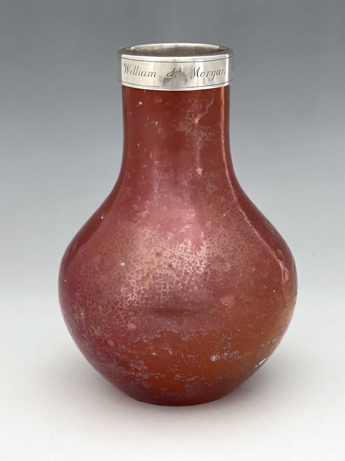 William De Morgan for Sands End pottery, a red lustre vase, circa 1890, bulbous form, later silver - Image 4 of 6