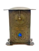 An Arts and Crafts copper and enamelled bracket clock, in the style of CFA Voysey, rivetted cuboid