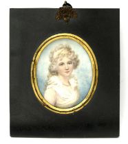 Richard Cosway R.A. (British, 1742–1821), portrait of Miss Rosewell Preston painted in 1789, signed,