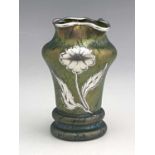 Loetz, a small Secessionist silver overlay iridescent glass vase, Crete Papillon, banded inverse