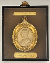 Royal Interest, a pair of porcelain profile portrait plaques in high relief, George V, King of