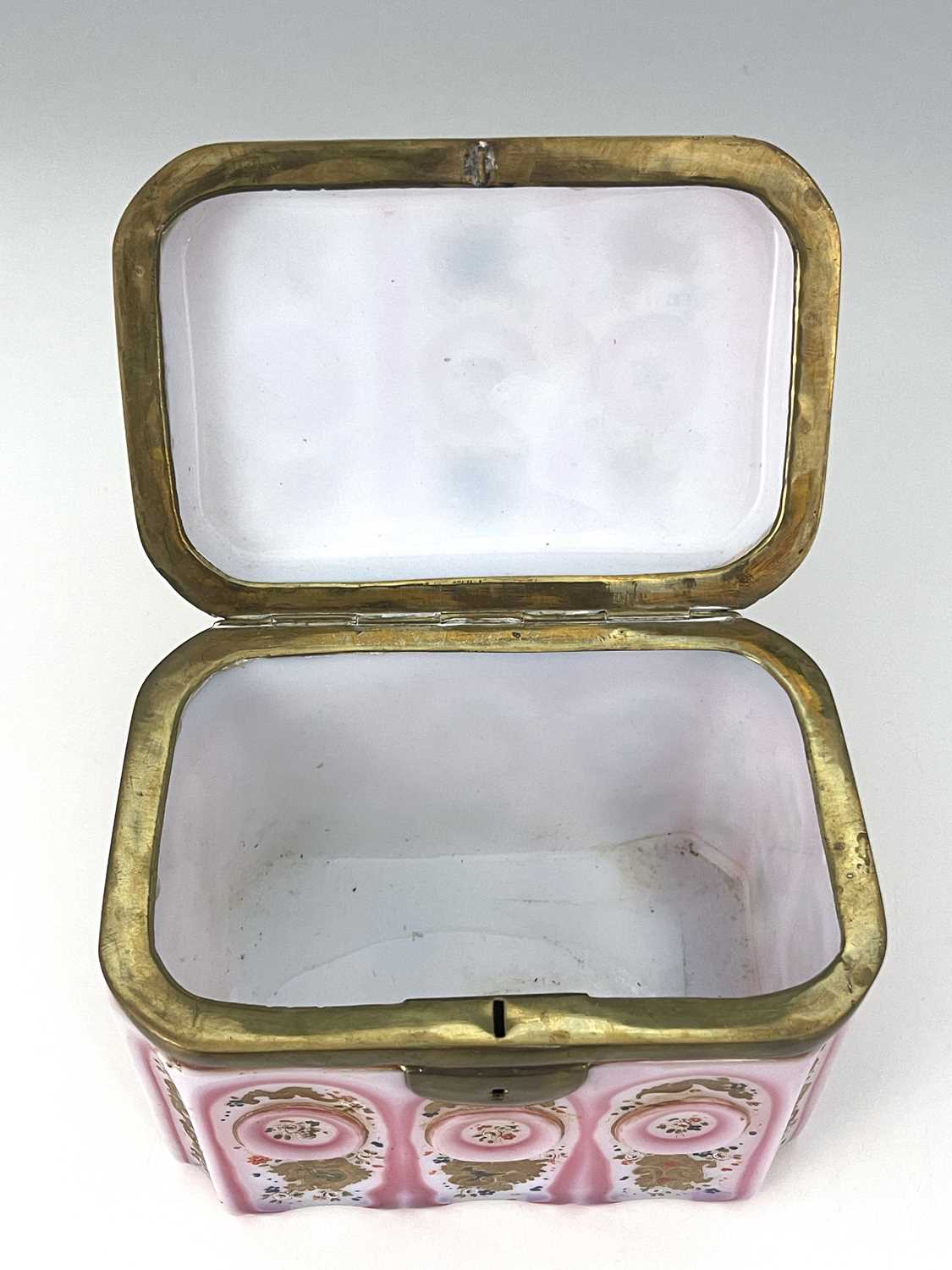 An early 19th century Barfatan enamelled and cased opaline glass casket, French or Bohemian, - Image 6 of 8