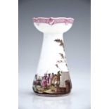 A Vincennes porcelain candlestick, 1745-50, conical hyacinth vase form with ogee rim, the body