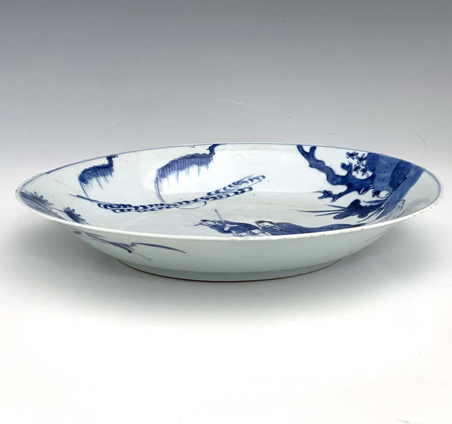 Two Chinese blue and white plates, lotus mark, painted in the Kangxi style, circular ogee moulded - Image 3 of 4