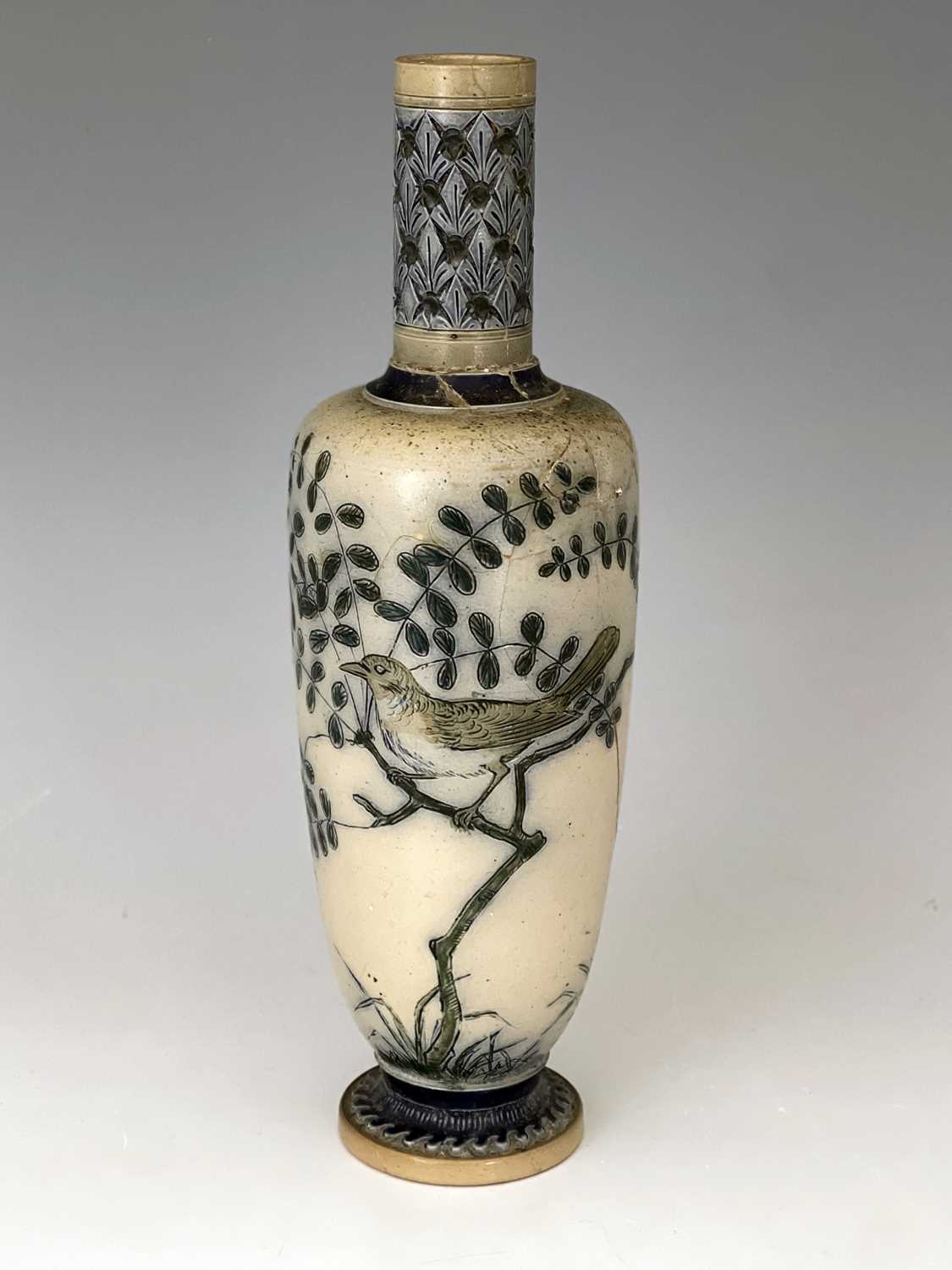 Edwin Martin for Martin Brothers, a stoneware vase, 1879, shouldered and footed form with