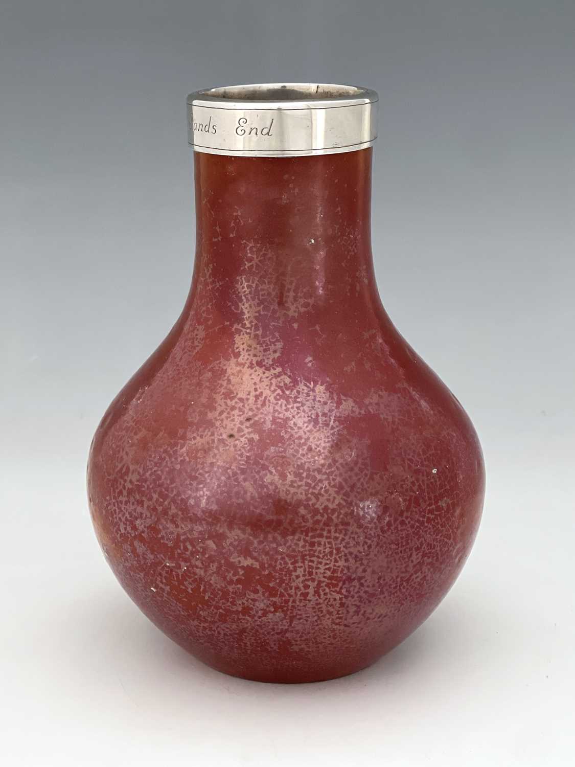 William De Morgan for Sands End pottery, a red lustre vase, circa 1890, bulbous form, later silver - Image 5 of 6