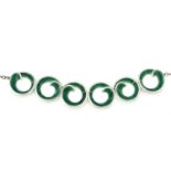 Einar Modal, a Norwegian Modernist silver and enamelled necklace, coiled spiral links in green basse