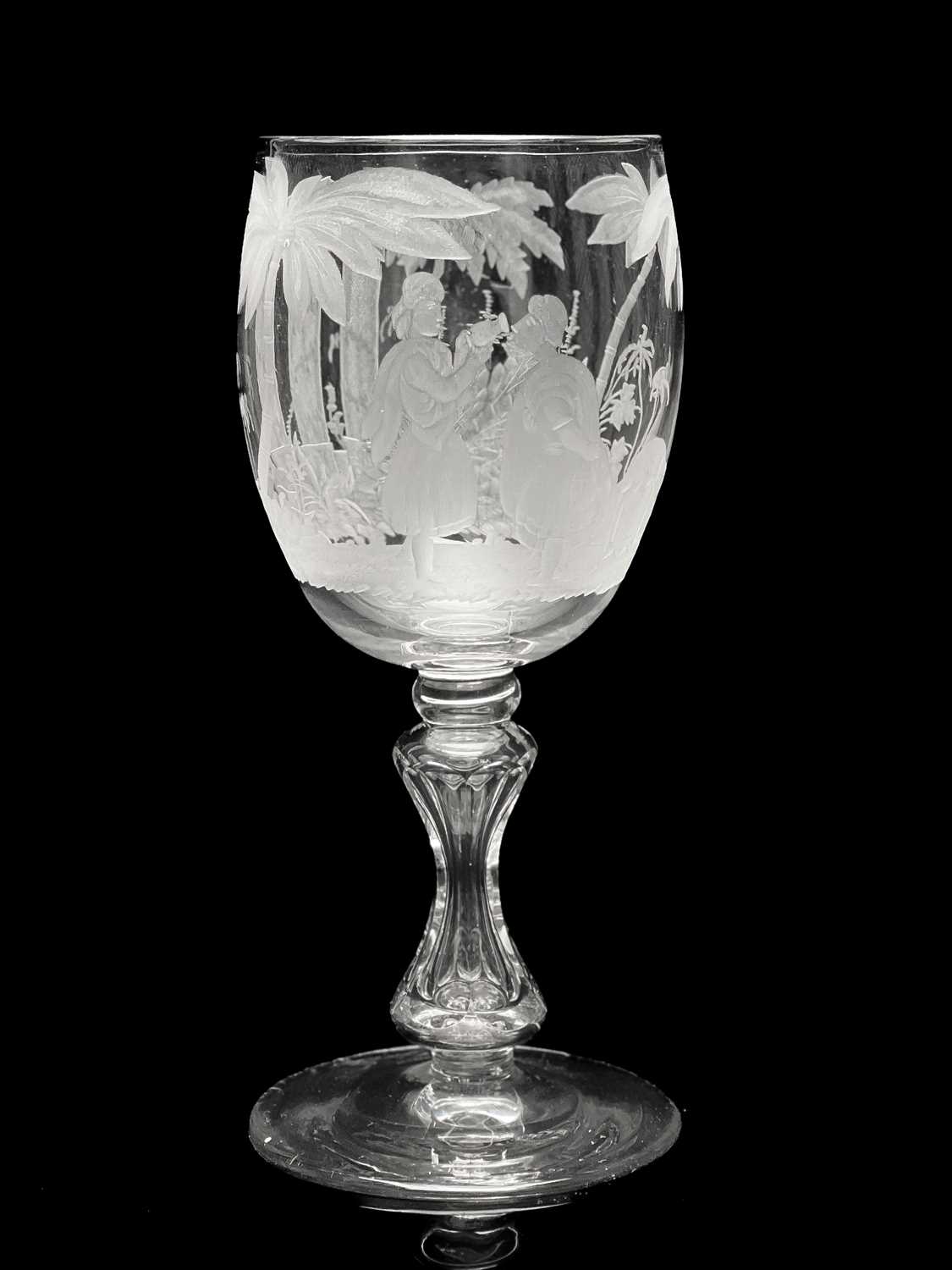 A Stourbridge engraved glass goblet, probably Richardson circa 1840, the rounded bowl decorated with - Image 10 of 10