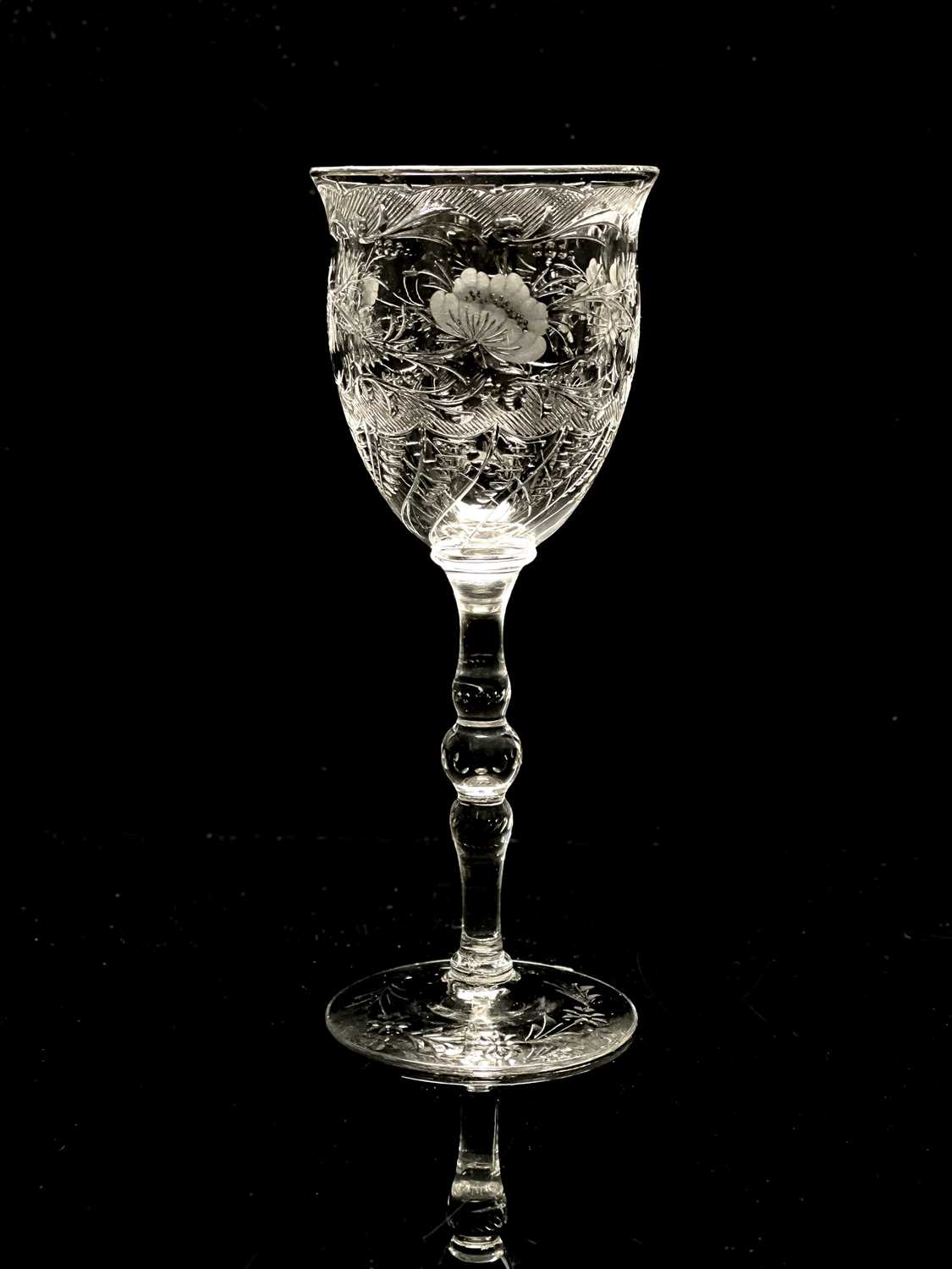 Stevens and Williams, an Edwardian Stourbridge intaglio cut hock wine glass, circa 1905, the - Image 4 of 7