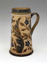 Louisa Davis for Doulton Lambeth, a stoneware jug, 1877, conical form, sgraffito decorated with