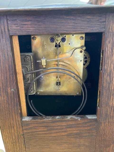 An Arts and Crafts copper and enamelled bracket clock, in the style of CFA Voysey, rivetted cuboid - Image 3 of 3