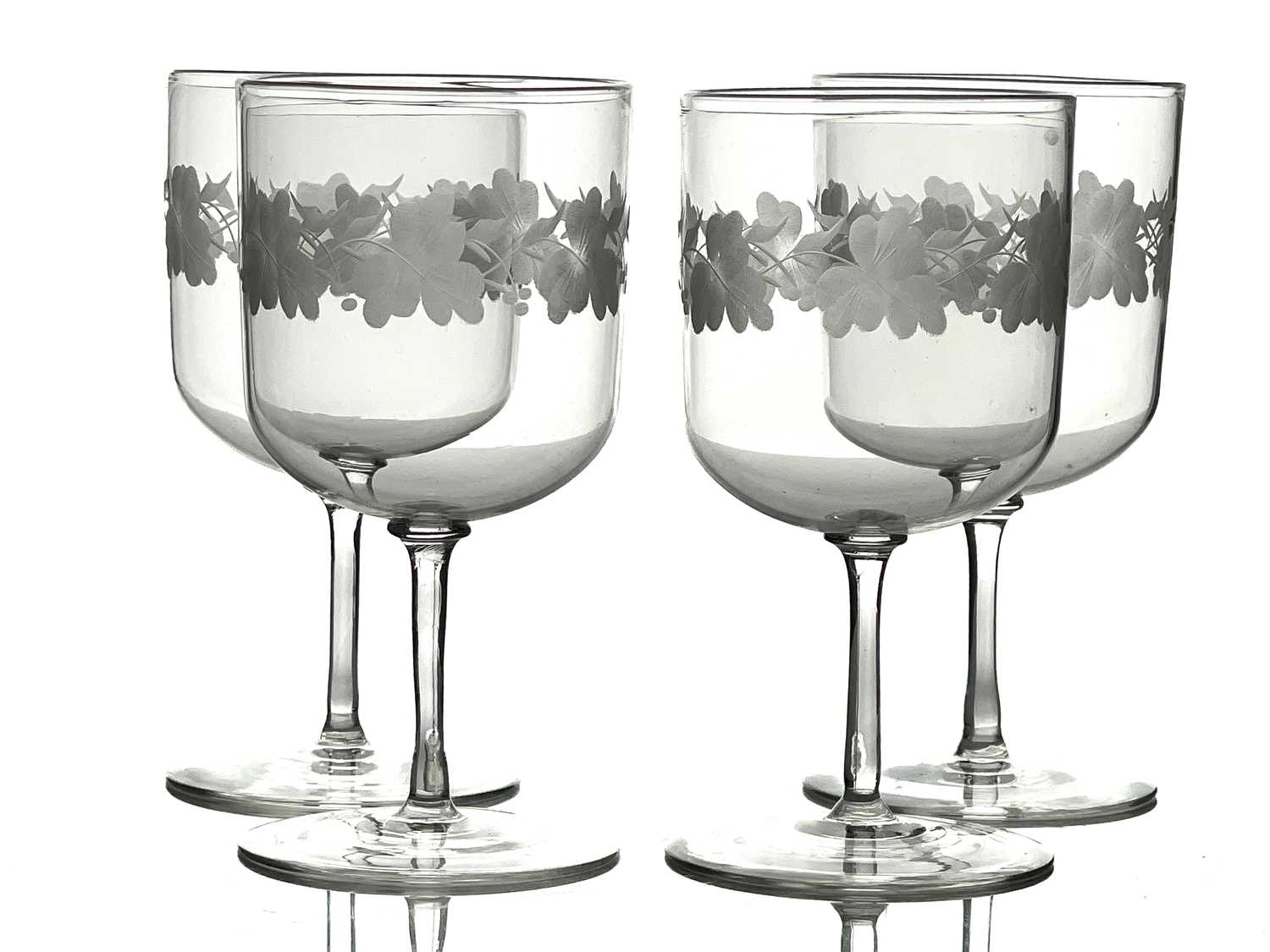 A set of four Arts and Crafts wine glasses, probably John Walsh Walsh circa 1900, the cylindrical - Image 2 of 2