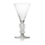 Rene Lalique, a Strasbourg wine glass, model 5086, designed circa 1926, polished and frosted, etched