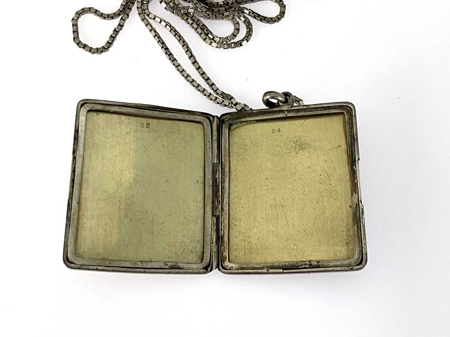 A George V silver pendant locket photo frame, Cohen and Charles, Chester 1917, rectangular form, - Image 4 of 4