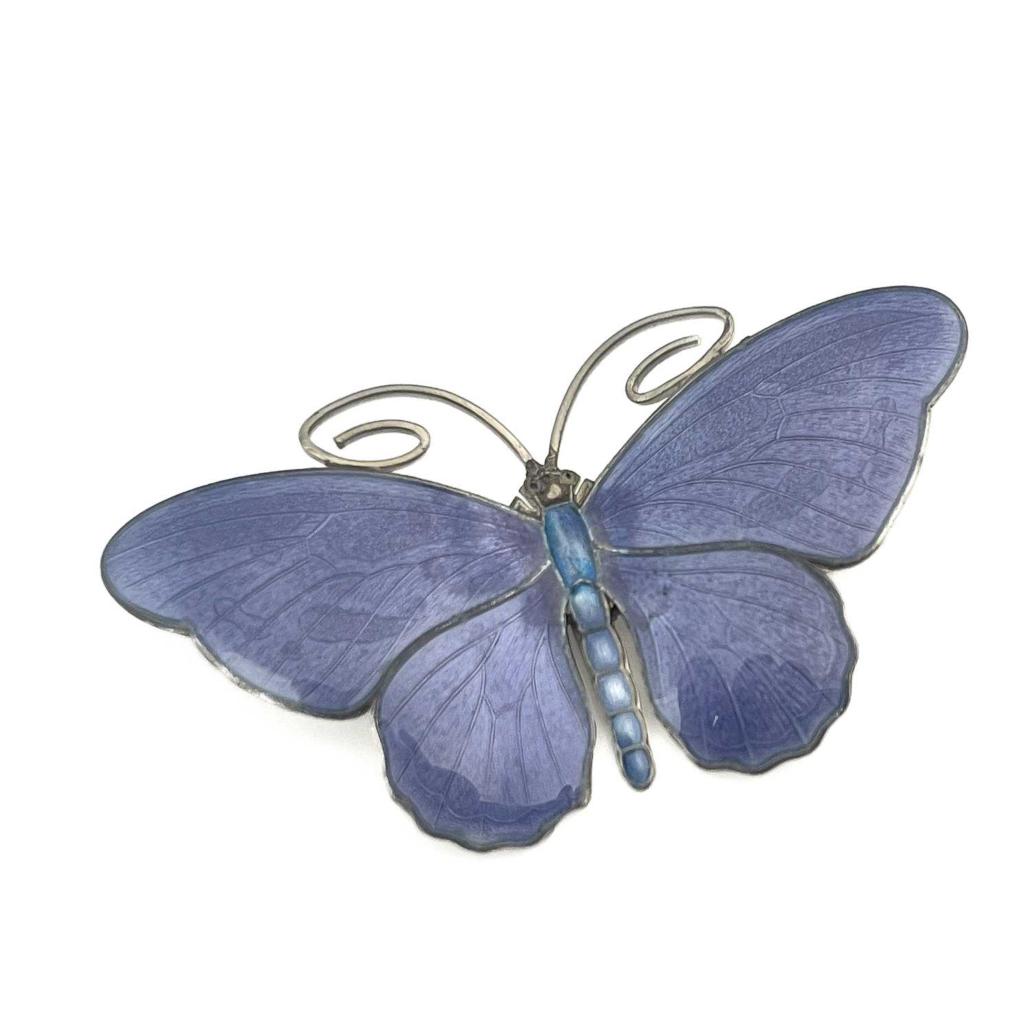 A Norwegian silver and enamelled butterfly brooch, Marius Hammer, circa 1920, purple basse taille