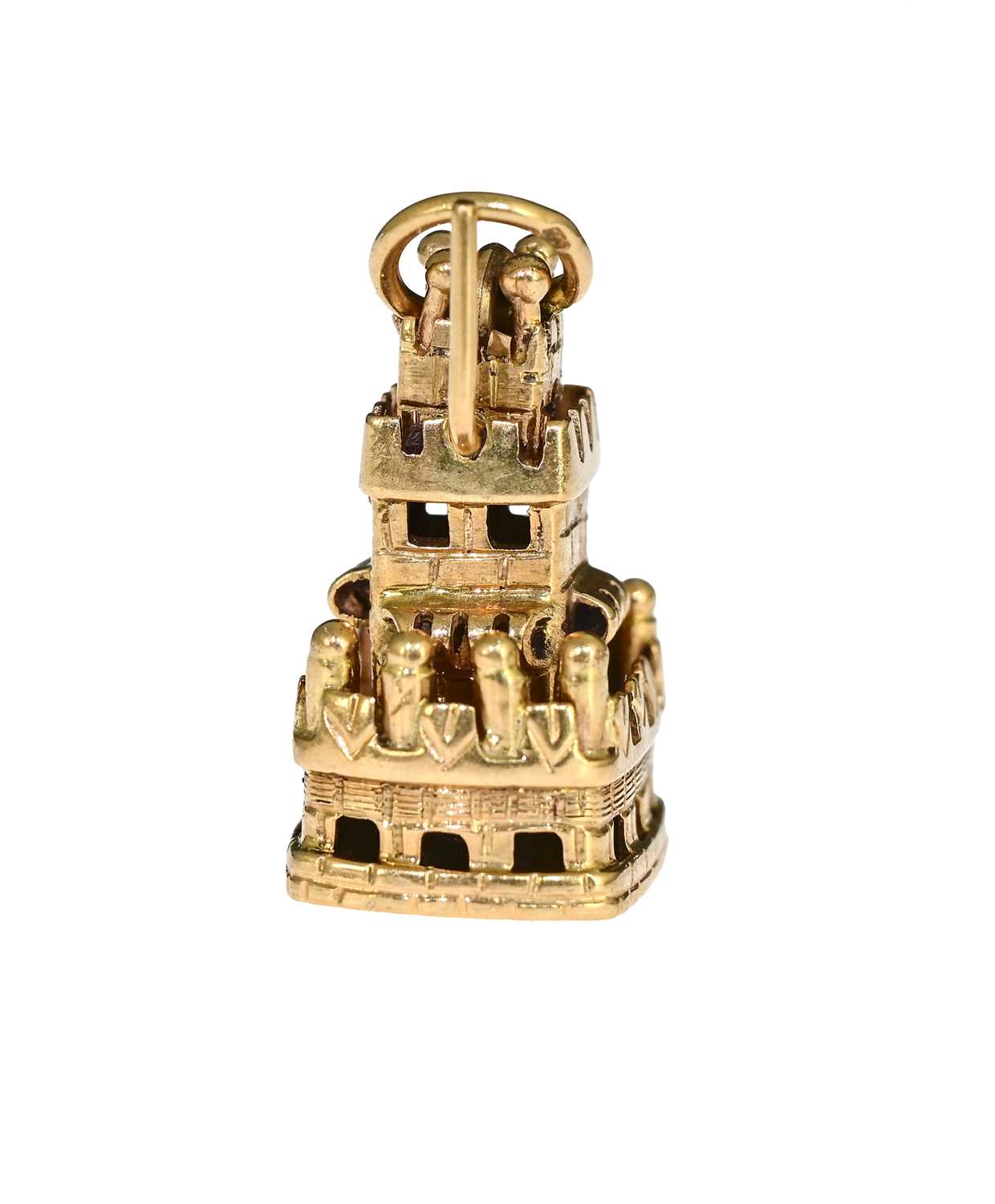 A Portuguese gold charm pendant, modelled as Belem Castle, Lisbon, 2cm long, 5.2g