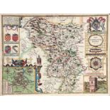 John Speed (British, 1552-1629), map of Derbyshire (1610), coloured engraving, published by John