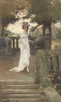 William Lee Hankey (British, 1869-1952), a fashionable young lady, full-length in a white dress